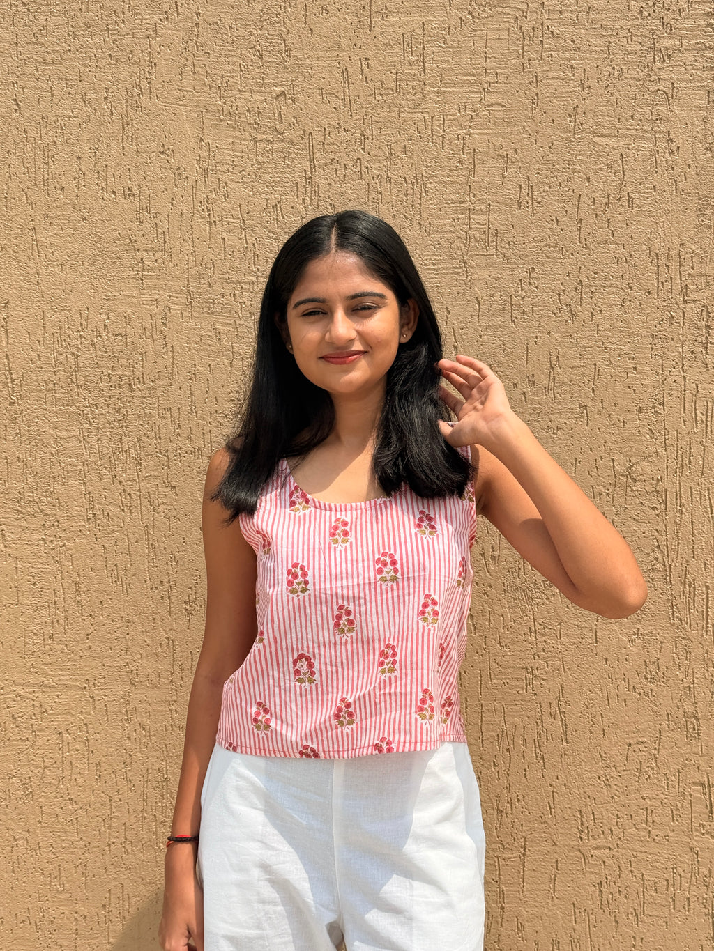 Gulabi Stripe Hand Block Printed Crossback Top