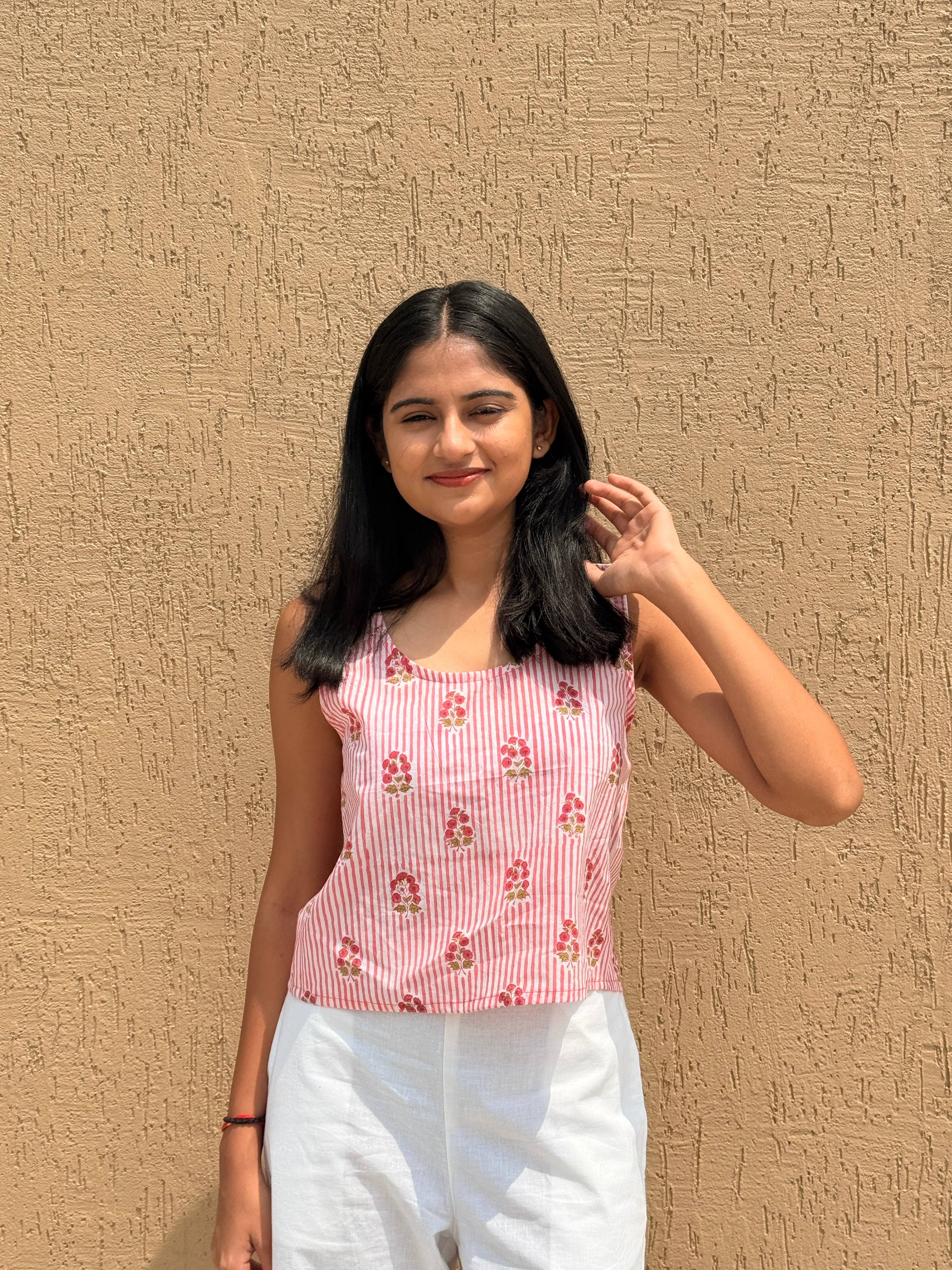 Gulabi Stripe Hand Block Printed Crossback Top
