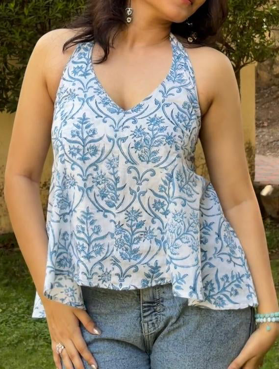 Bela Hand Block Printed Halter Top