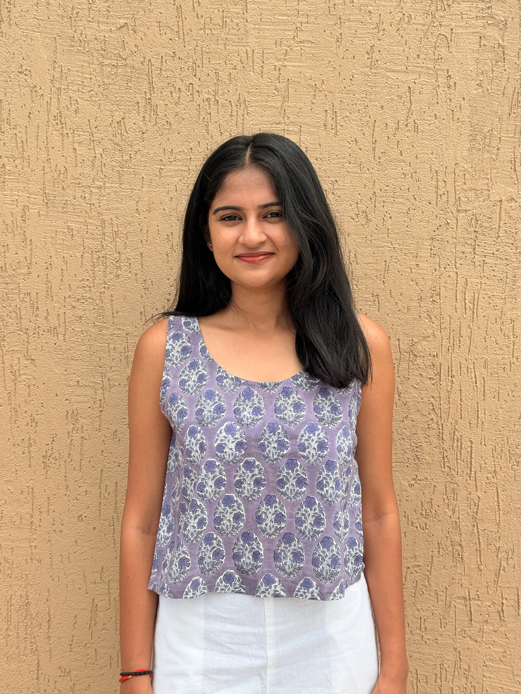 Lilac Butti Hand Block Printed Crossback Top