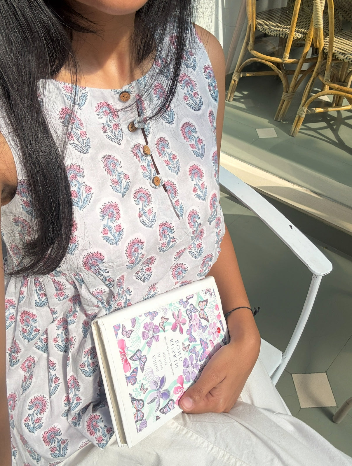 Pearl Grey Cotton Gathered Top