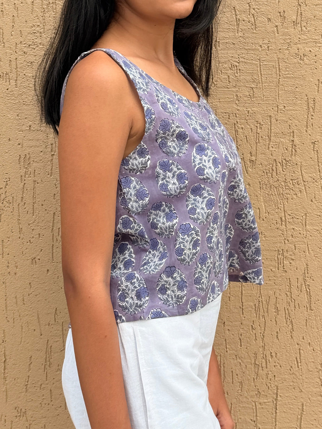 Lilac Butti Hand Block Printed Crossback Top