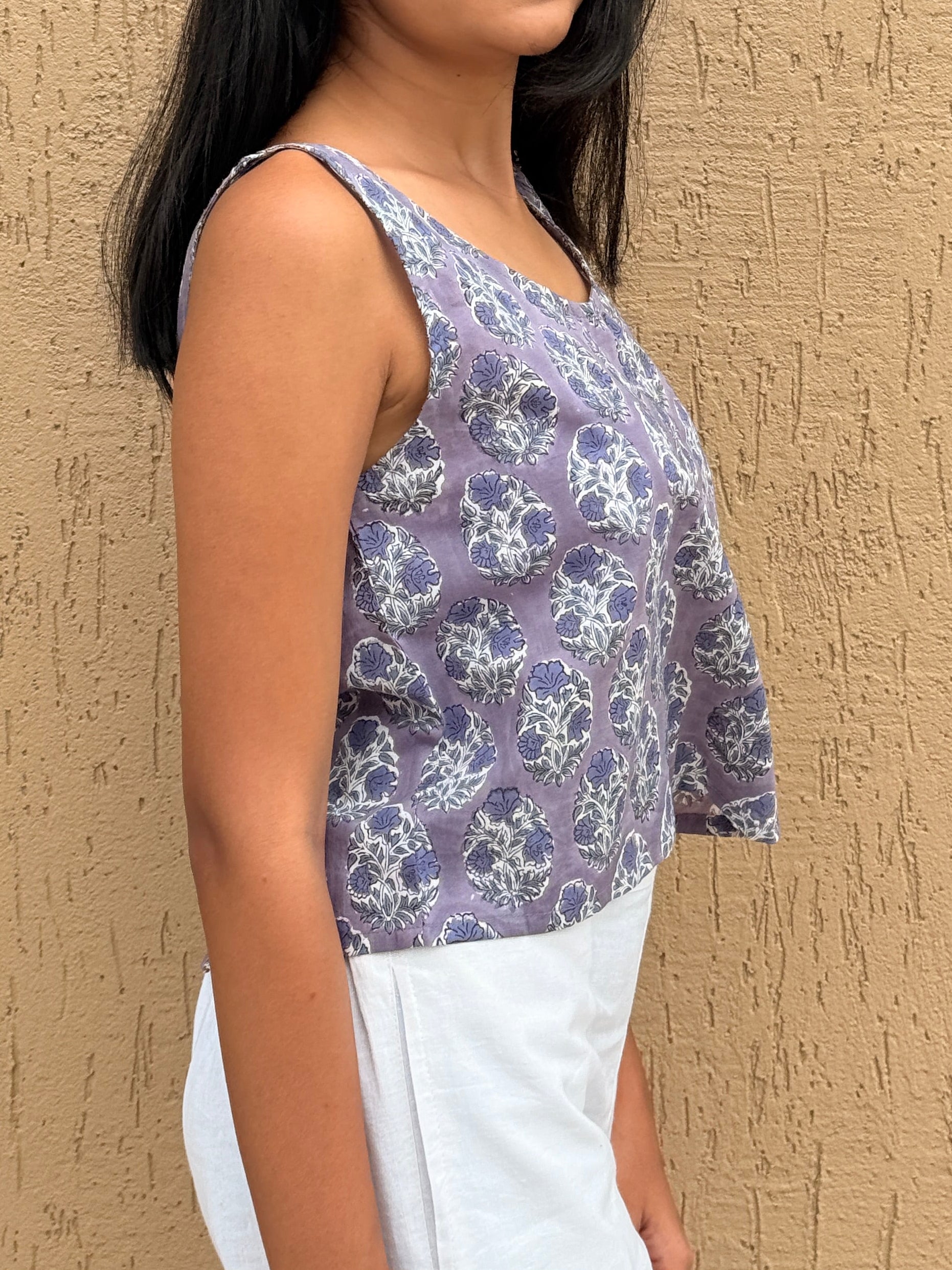 Lilac Butti Hand Block Printed Crossback Top