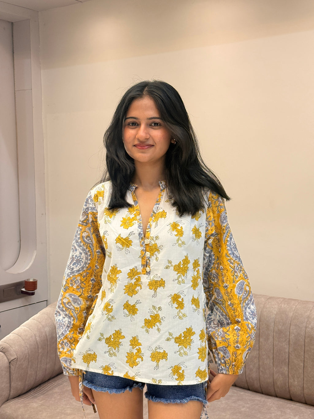 Haldi Hand Block Printed Kurta Top