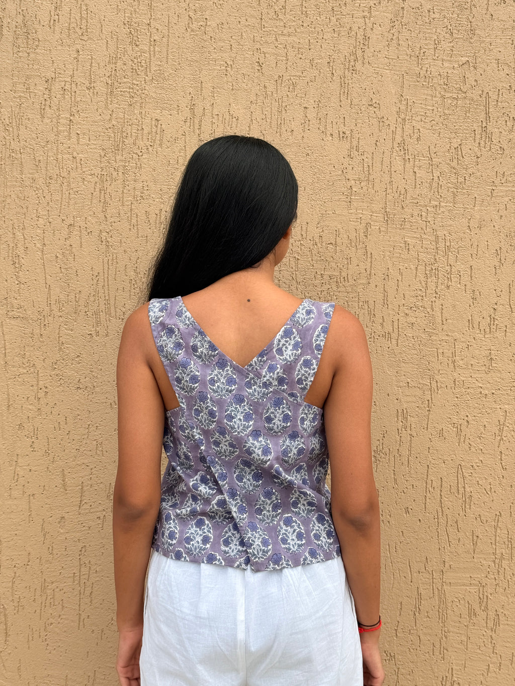 Lilac Butti Hand Block Printed Crossback Top