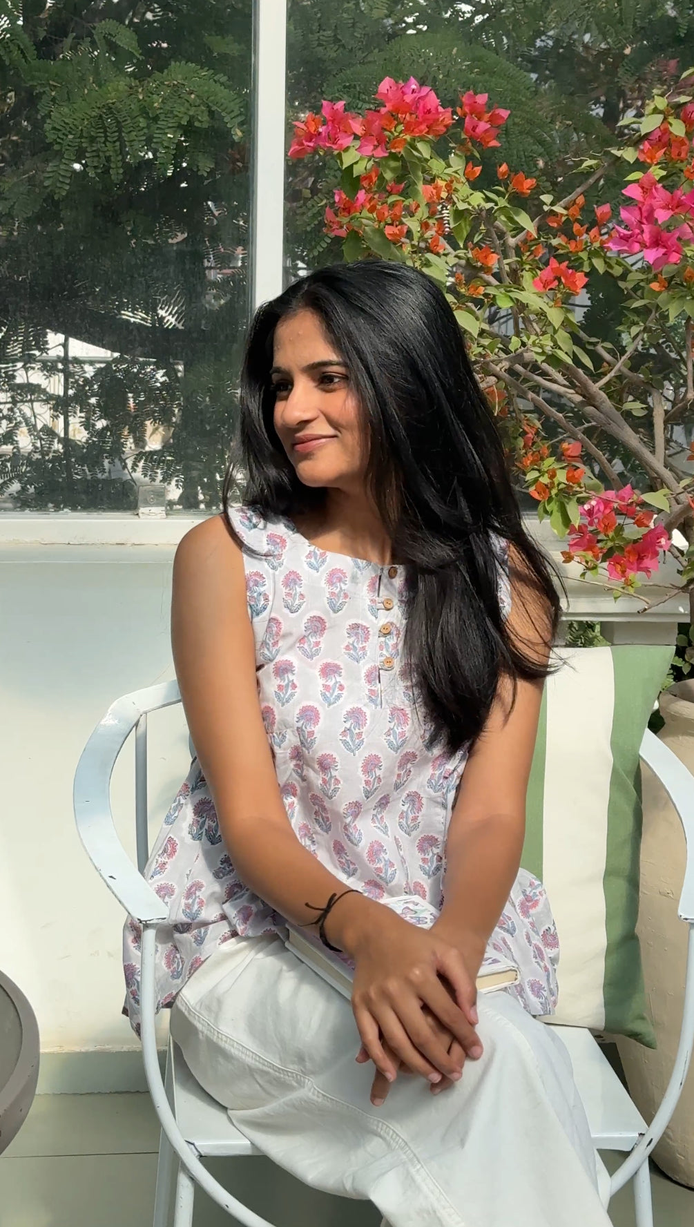 Pearl Grey Cotton Gathered Top