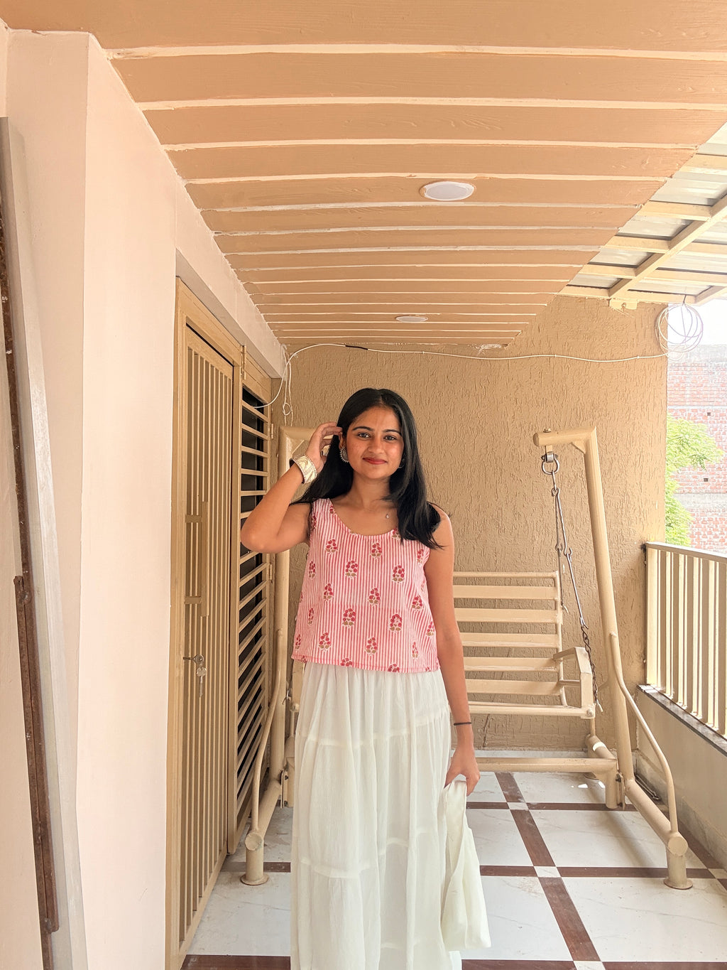 Gulabi Stripe Hand Block Printed Crossback Top