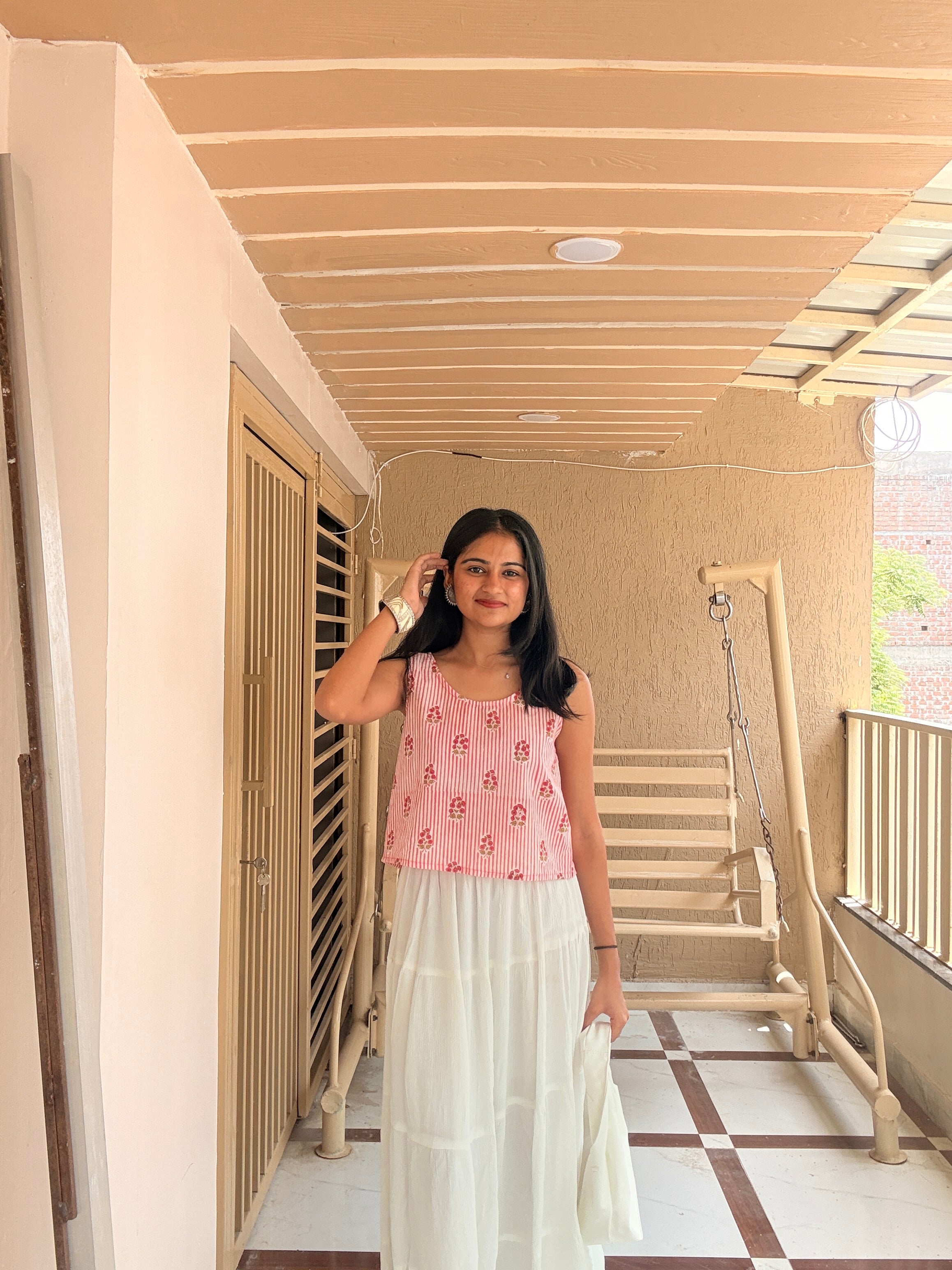 Gulabi Stripe Hand Block Printed Crossback Top