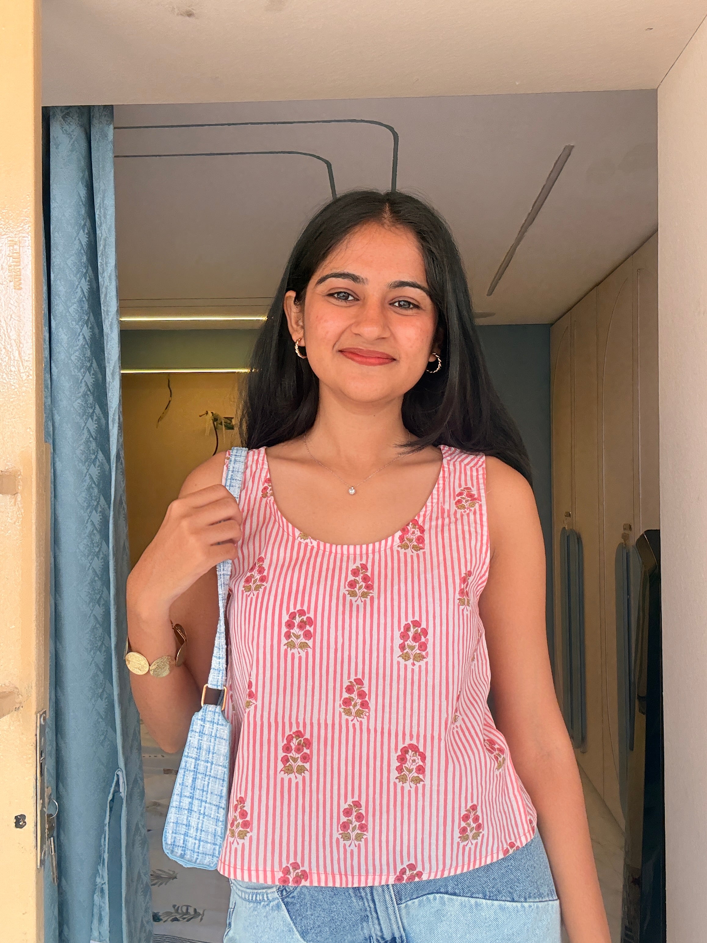 Gulabi Stripe Hand Block Printed Crossback Top
