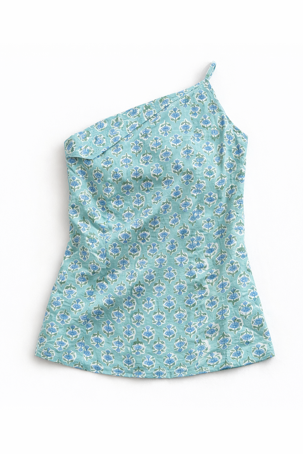 Soft Aqua  Cotton One-Shoulder Top