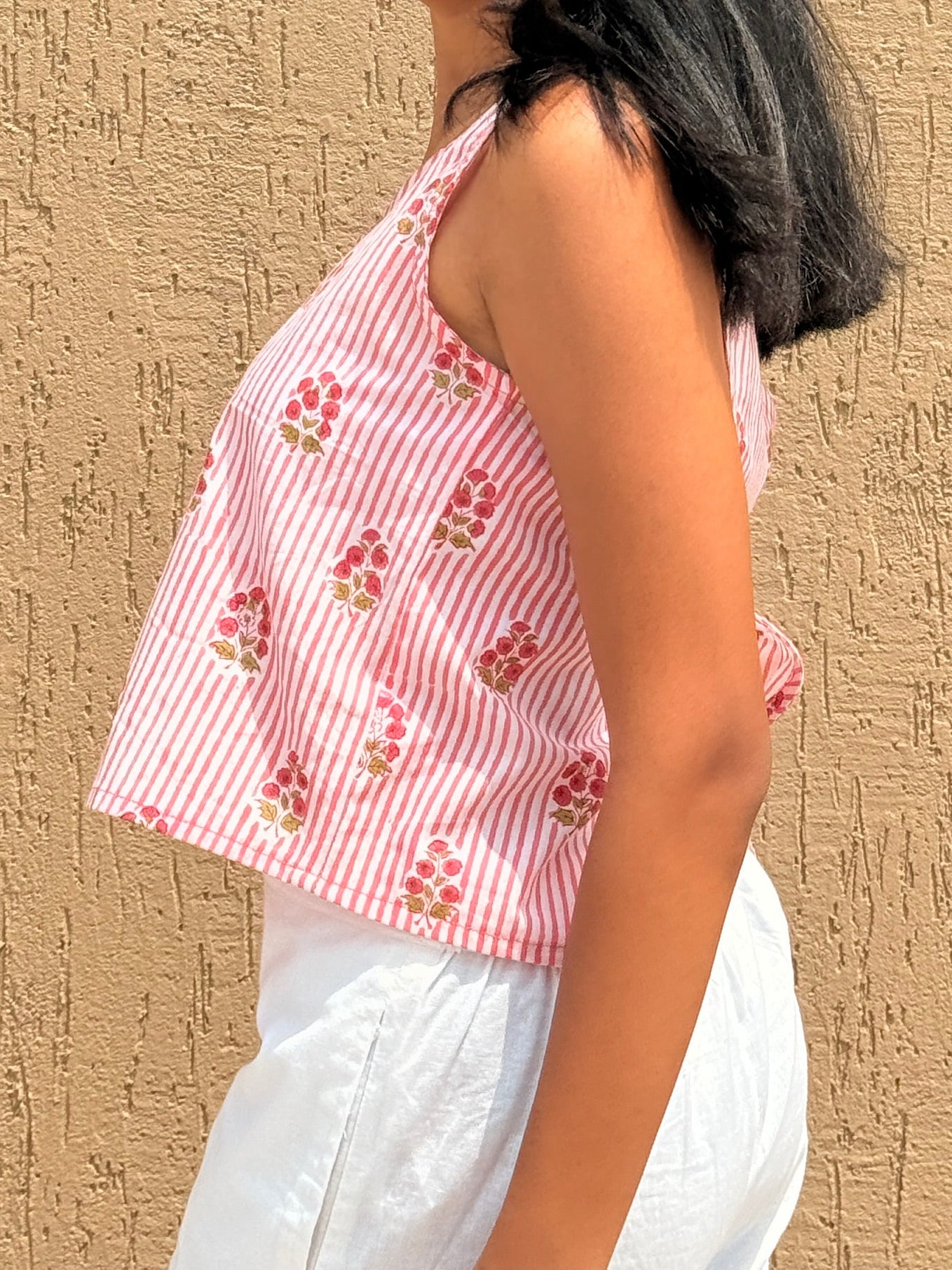 Gulabi Stripe Hand Block Printed Crossback Top