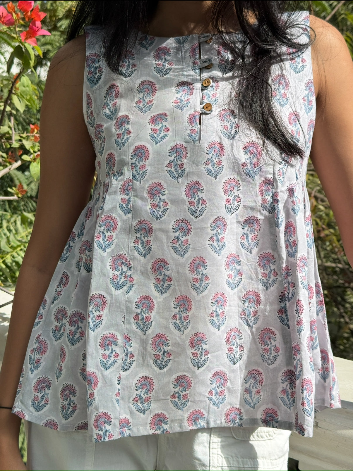 Pearl Grey Cotton Gathered Top