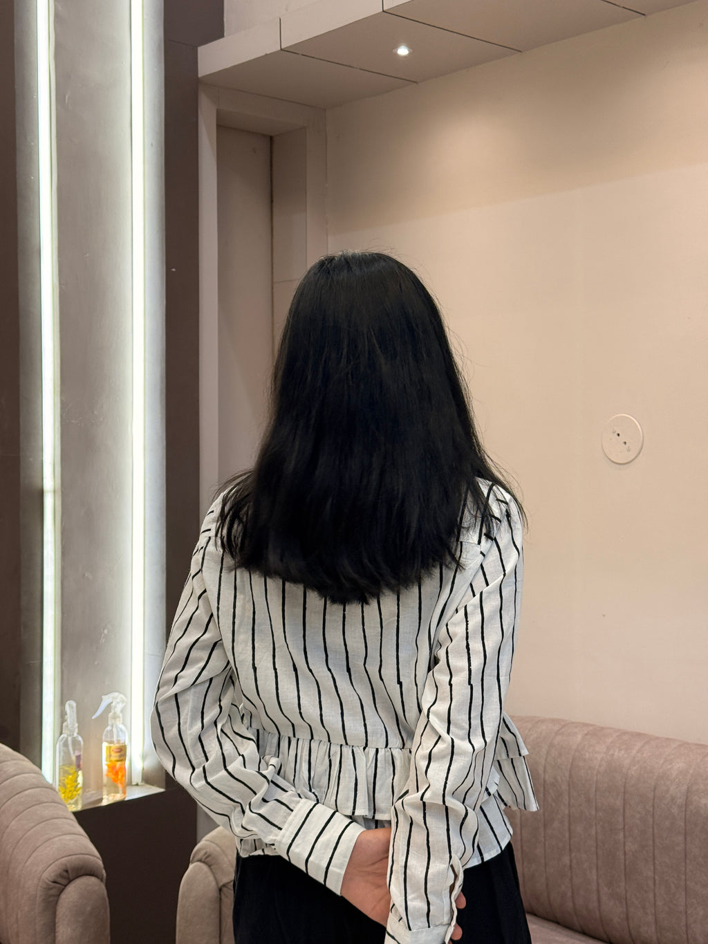 Lahar Stripe Hand Block Printed Ruffle Shirt