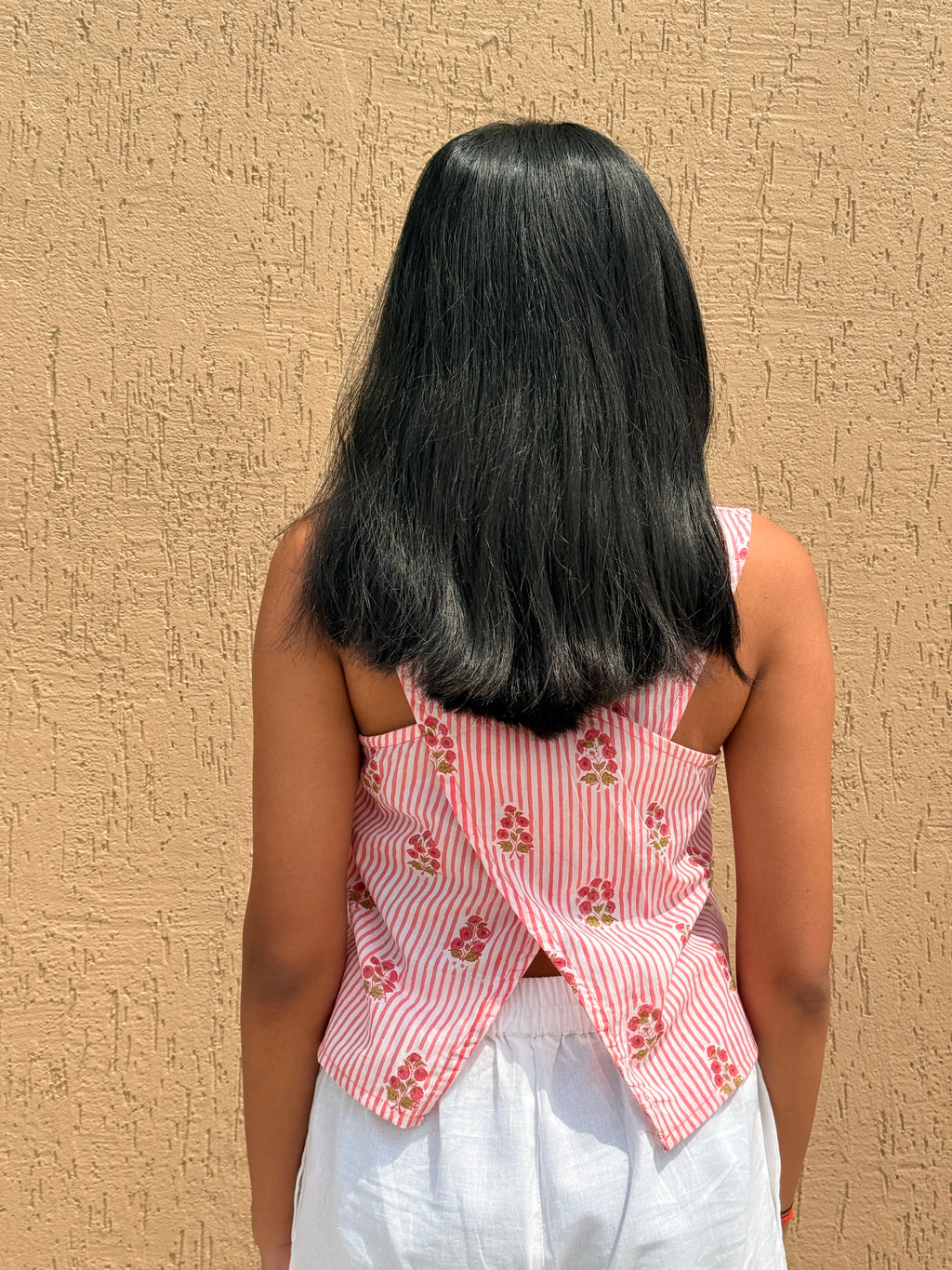 Gulabi Stripe Hand Block Printed Crossback Top