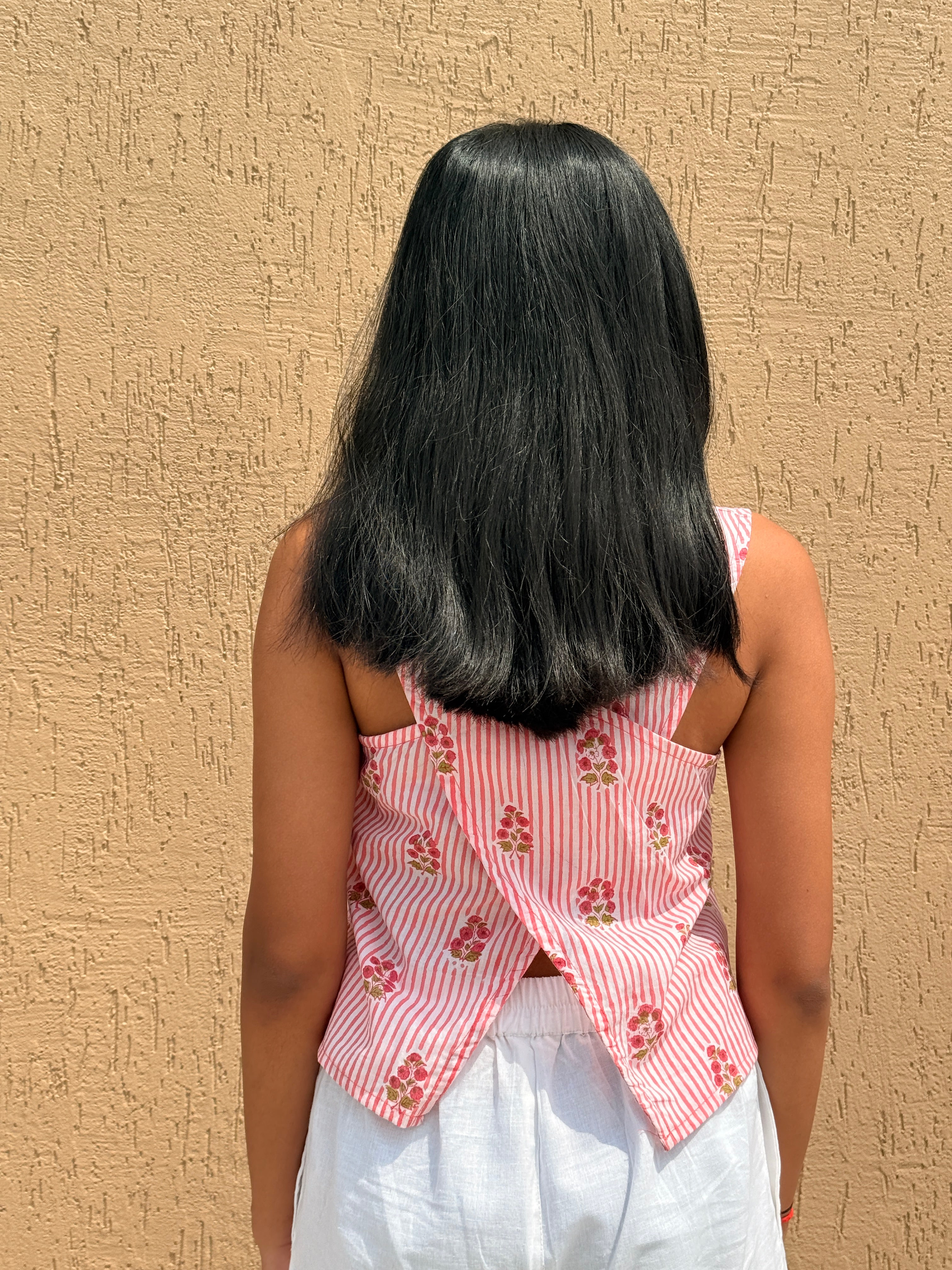 Gulabi Stripe Hand Block Printed Crossback Top